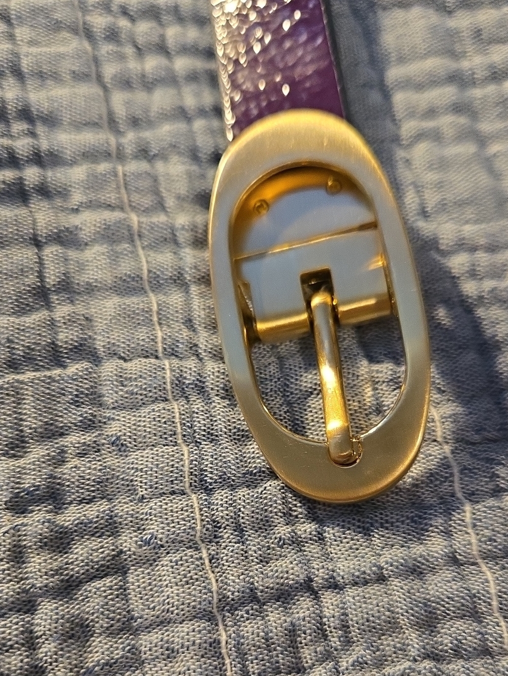 Talbots Slim Purple/Dark Navy Patent Leather Women's Belt with Gold Buckle - Picture 4 of 4